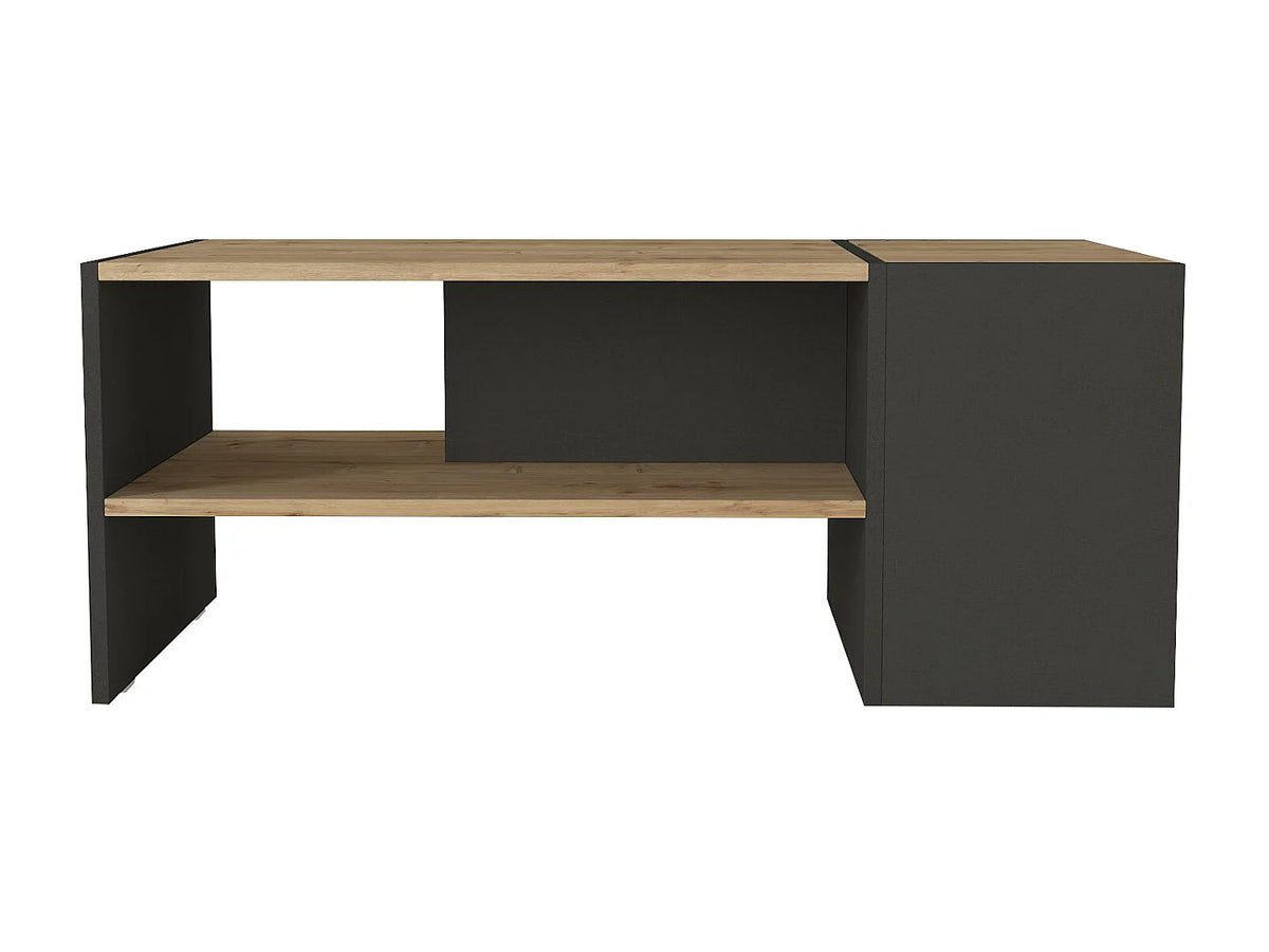 Table basse Japandi avec coffre de rangement mélaminé anthracite et naturel 110 x 60 cm - Velkan