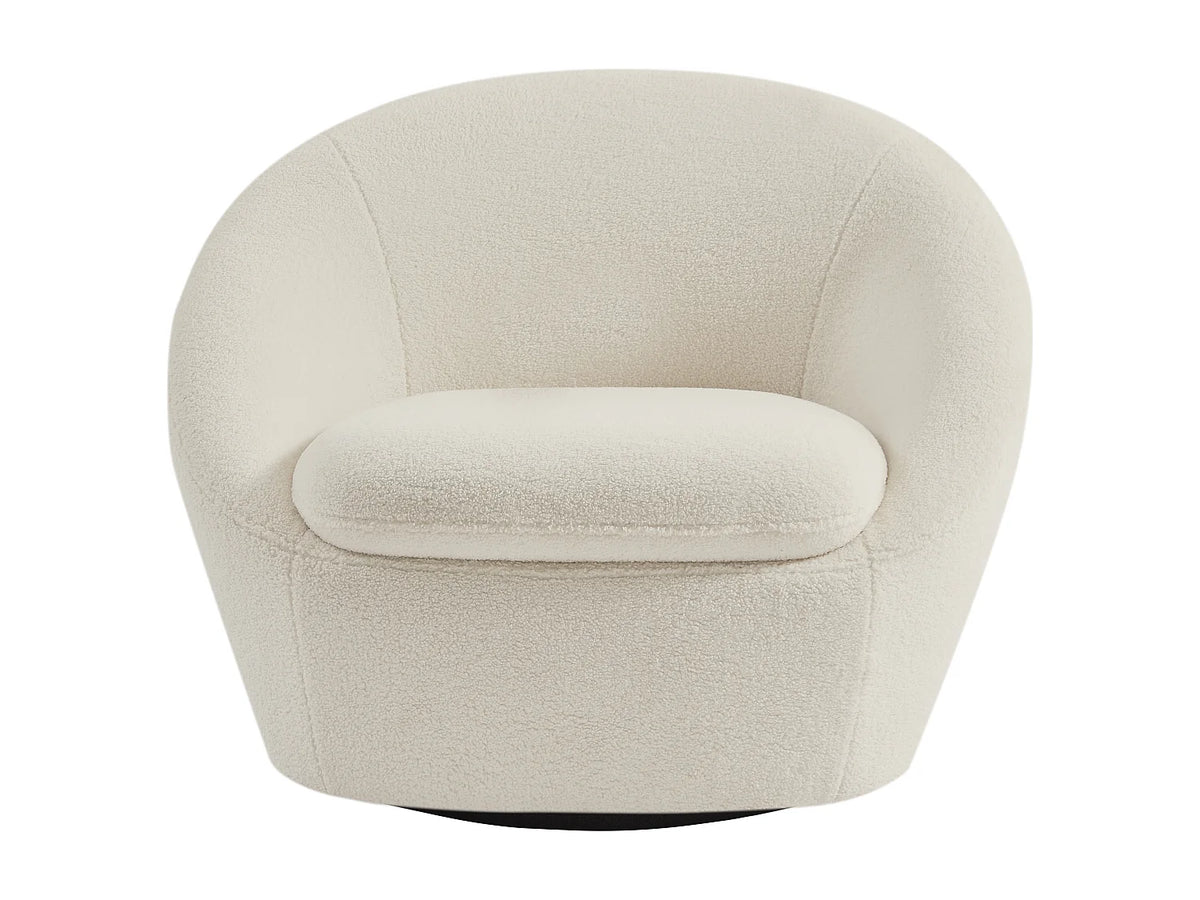 Fauteuil Japandi rond pivotant en tissu bouclette blanc - Lacara
