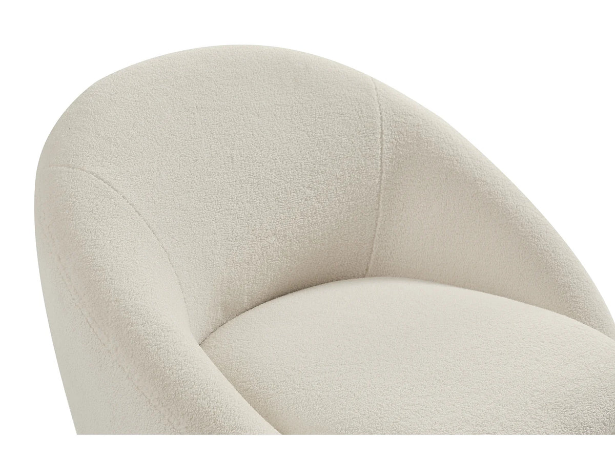 Fauteuil Japandi rond pivotant en tissu bouclette blanc - Lacara