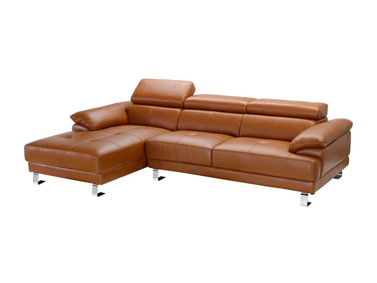 Canapé d'angle Japandi gauche en cuir camel 265 cm - Excelsiora
