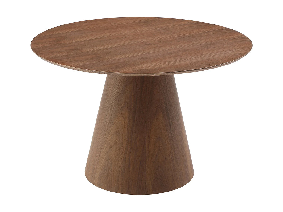Table à manger ronde Japandi 4 personnes placage noyer naturel foncé Ø 120 cm - Antaliza