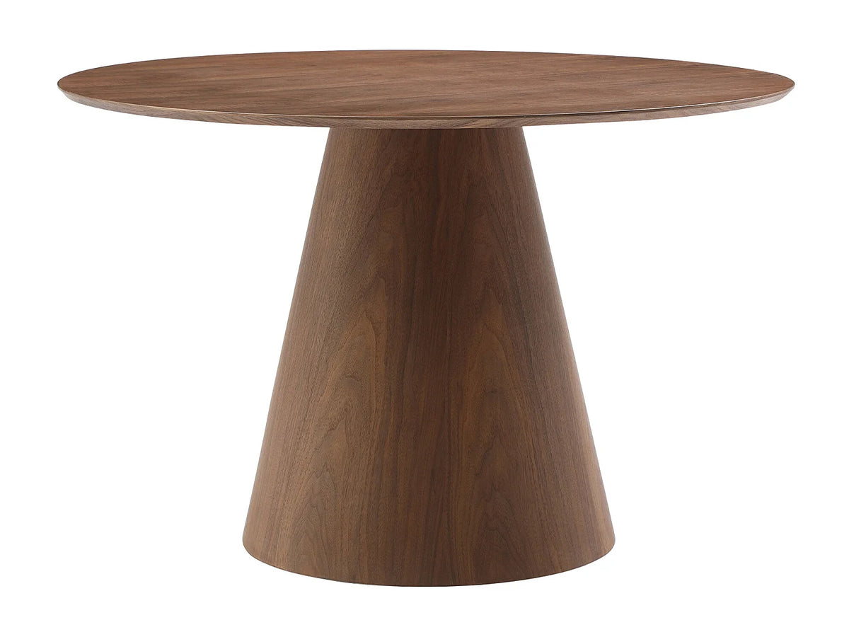 Table à manger ronde Japandi 4 personnes placage noyer naturel foncé Ø 120 cm - Antaliza