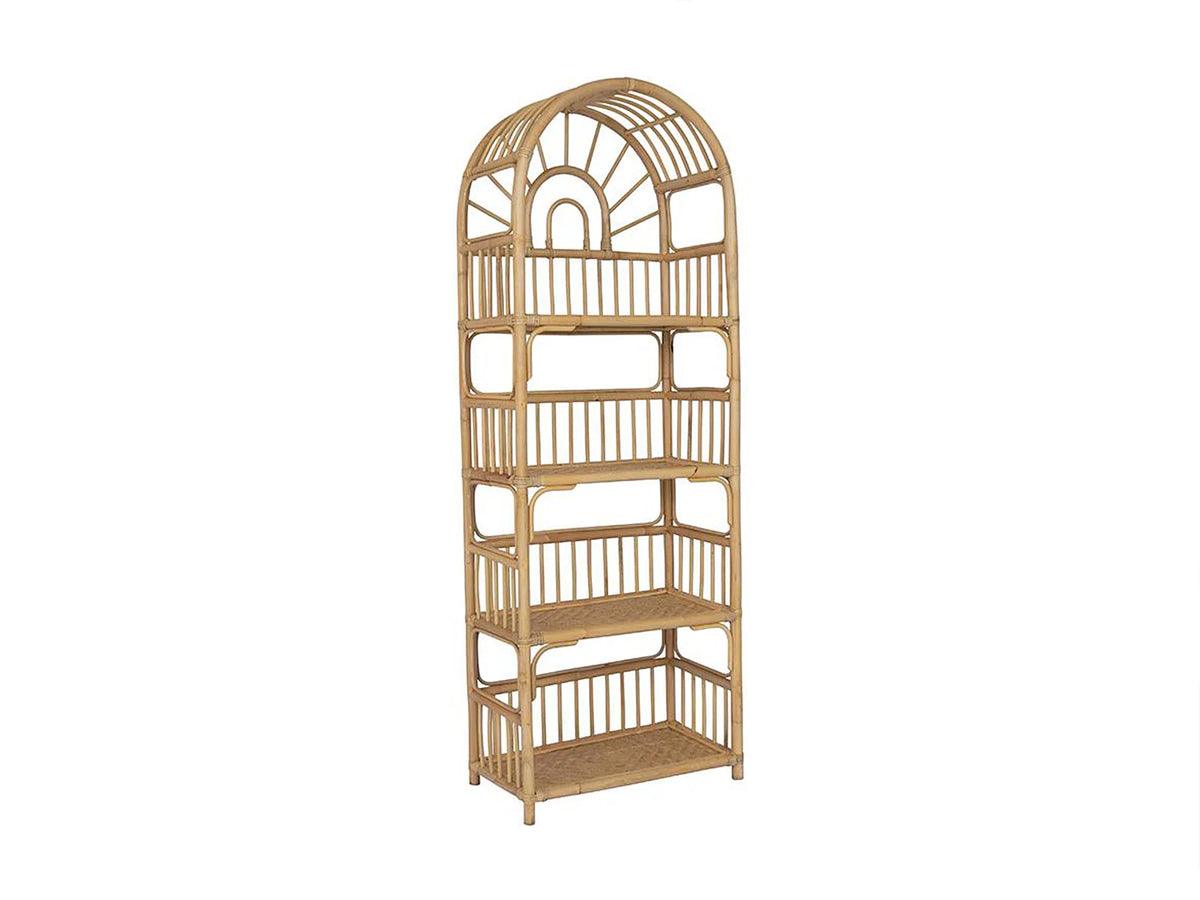 Étagère Japandi 4 tablettes en rotin tressé naturel clair 65 x 180 cm - Irisou