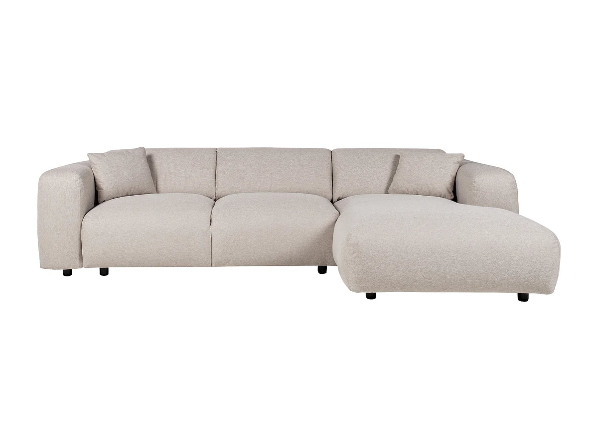 Grand canapé d'angle Japandi droit 5 places en tissu chiné beige 280 cm - Pogni
