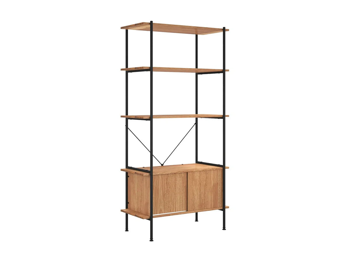 Étagère Japandi 5 niveaux avec armoire bois d'ingénierie et acier marron 80 x 163 cm - Bonnevie