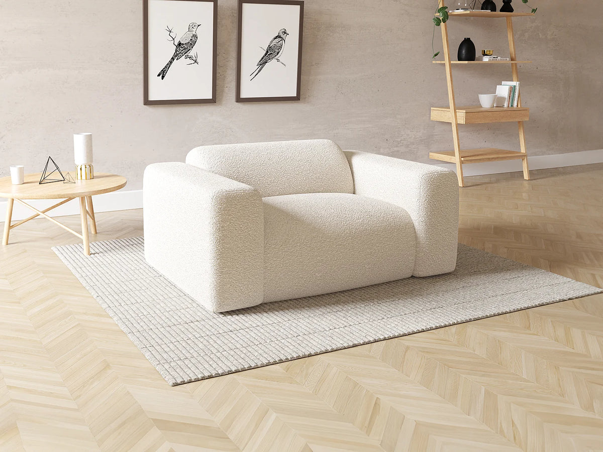 Fauteuil Japandi large en bouclette blanche - Pogni