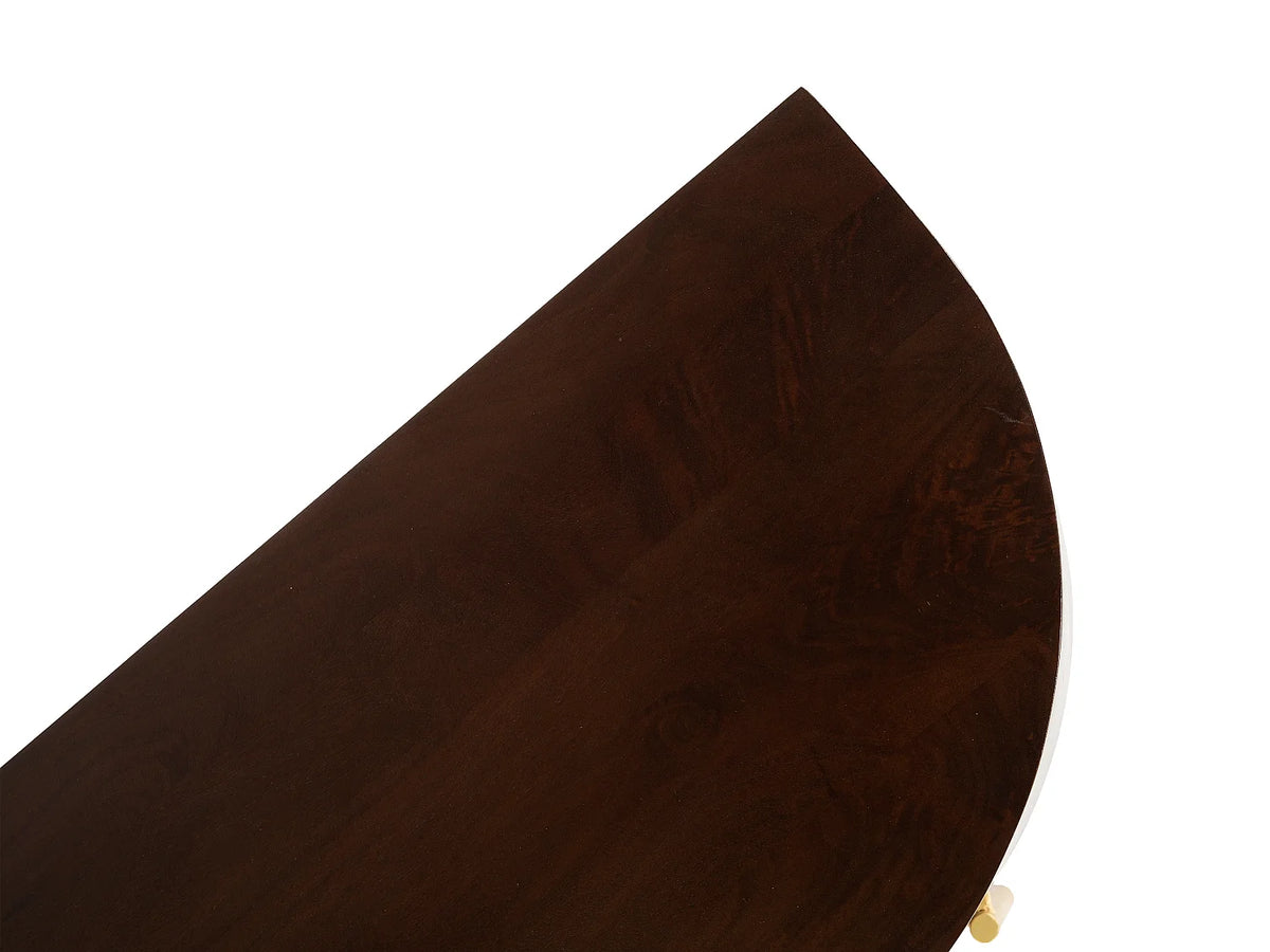 Meuble TV Japandi 2 portes rainurées en bois de manguier et métal doré 160 x 45 cm - Nevili