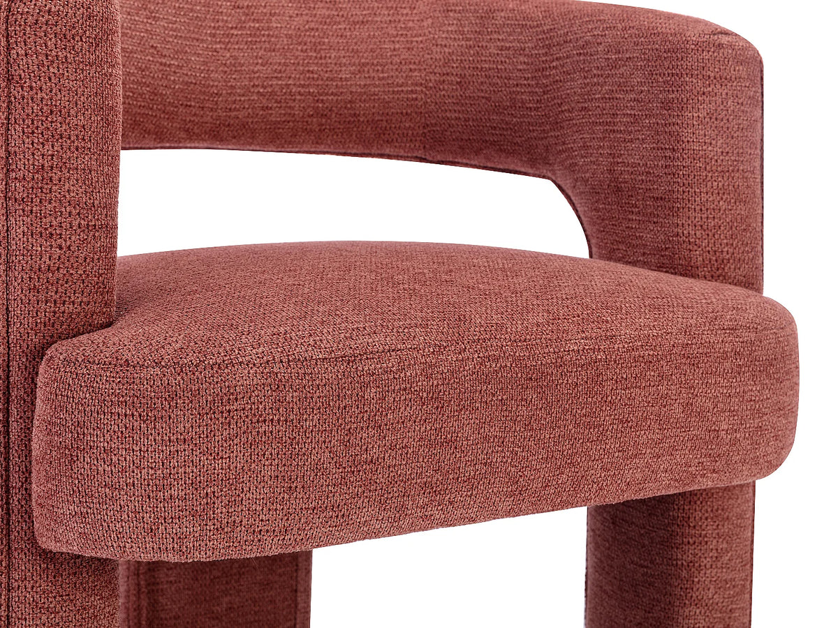 Fauteuil Japandi en tissu texturé terracotta - Fontanova