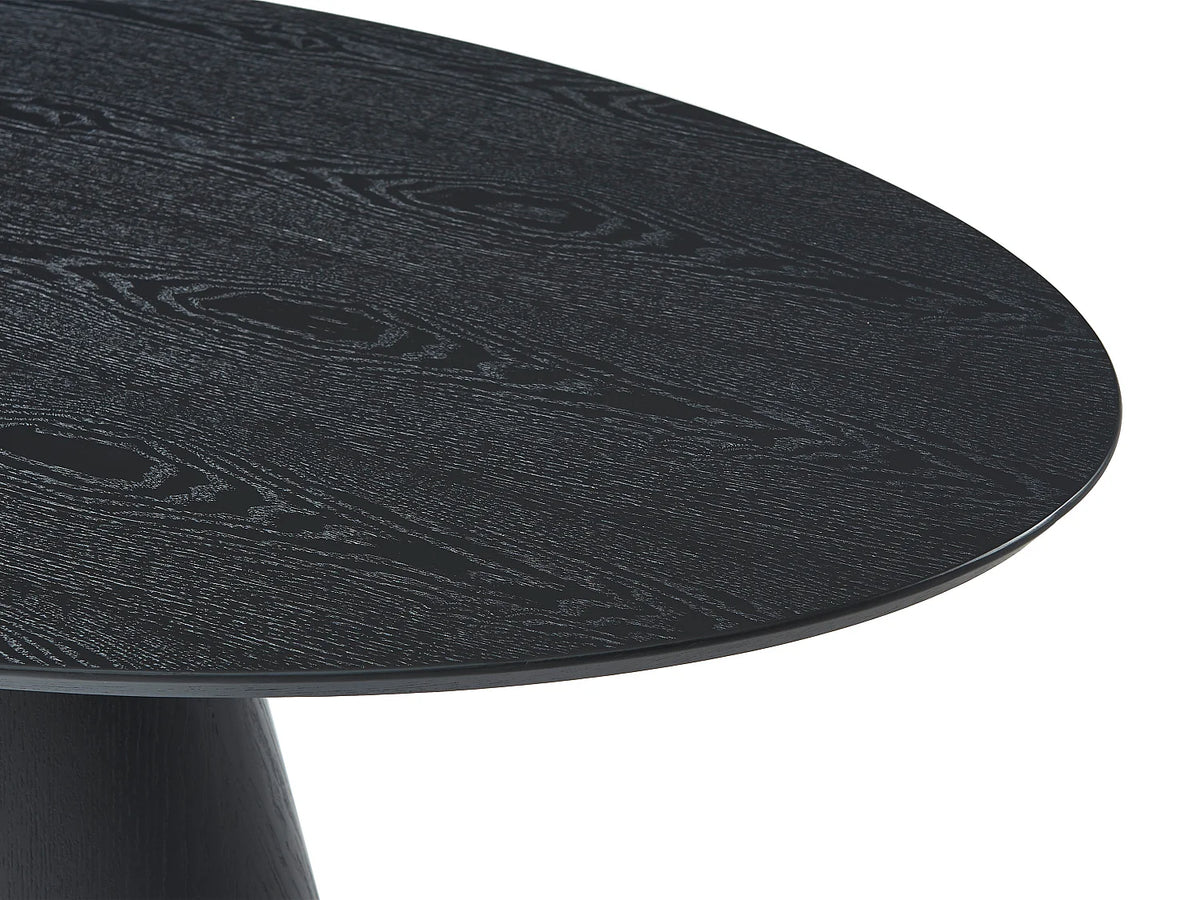 Table à manger ovale Japandi 6 personnes placage de frêne noir 160 x 90 cm - Antelada
