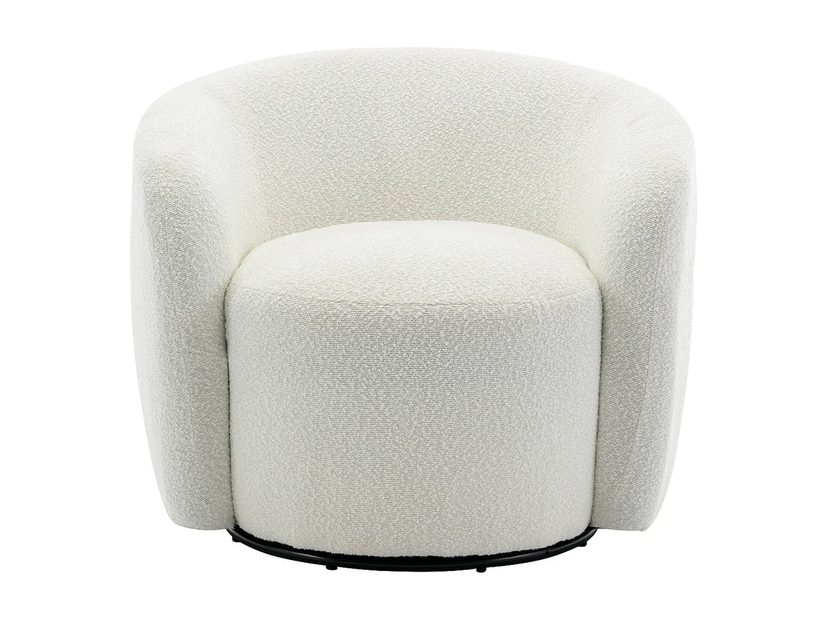 Fauteuil Japandi rond pivotant en tissu bouclette blanc - Vereide