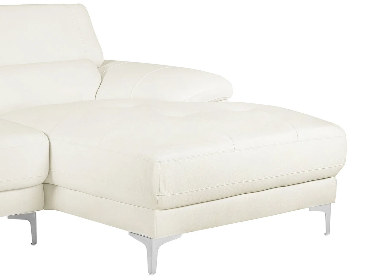 Canapé d'angle Japandi droit 4 places en cuir ivoire 265 cm - Solange