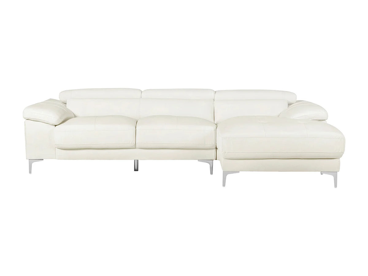 Canapé d'angle Japandi droit 4 places en cuir ivoire 265 cm - Solange