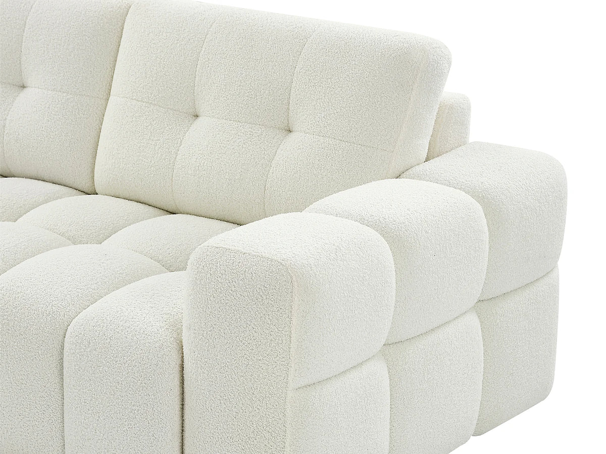 Canapé d'angle Japandi gauche 5 places en bouclette blanche 278 cm - Sopelana