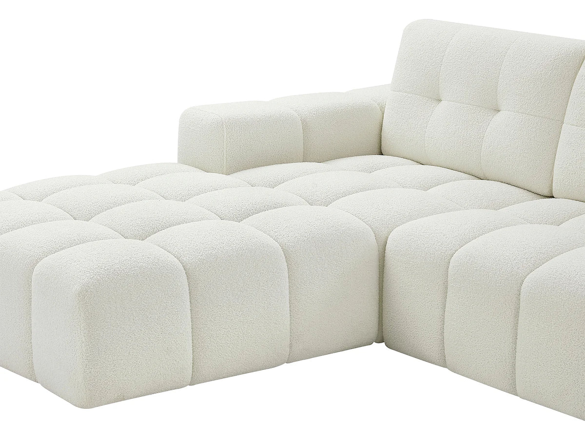 Canapé d'angle Japandi gauche 5 places en bouclette blanche 278 cm - Sopelana