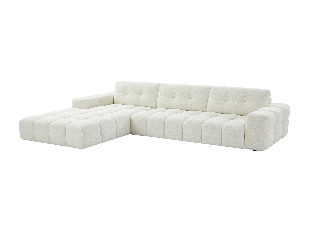 Canapé d'angle Japandi gauche 5 places en bouclette blanche 278 cm - Sopelana