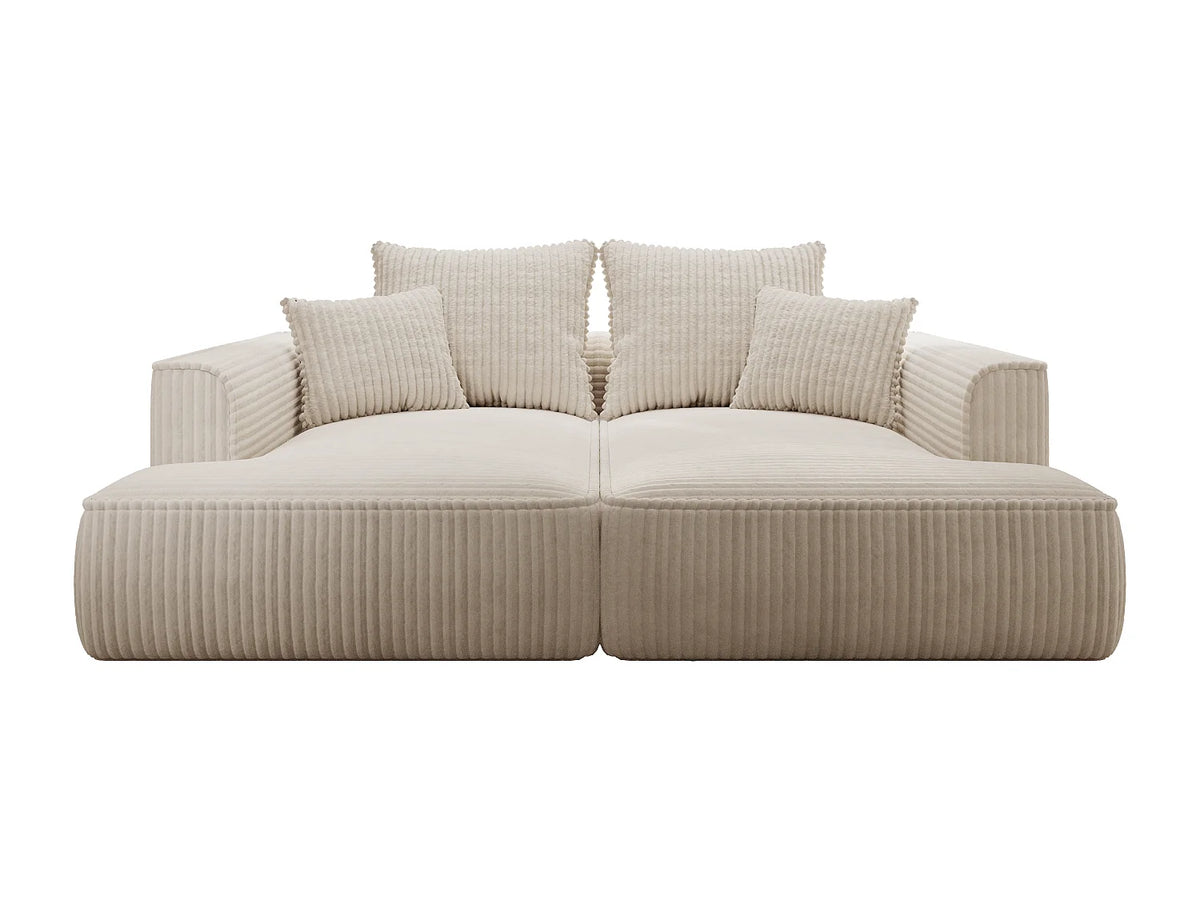 Canapé Japandi 3 places à assise profonde en velours côtelé grosses côtes beige 230 cm - Pineta