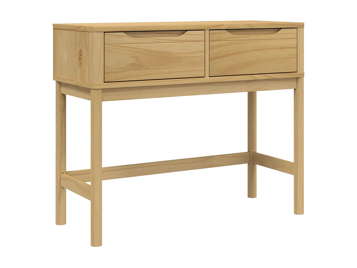Console Japandi 2 tiroirs en pin massif marron ciré 89,5 x 73 cm - Floro