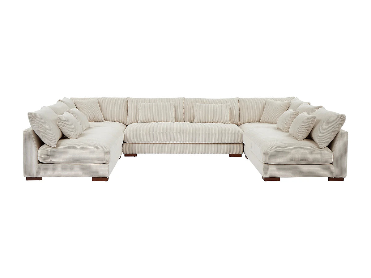 Canapé d'angle Japandi panoramique en velours côtelé beige 375 cm - Sperone