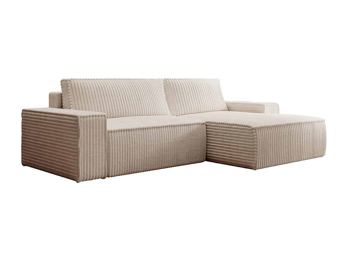 Canapé d'angle Japandi droit convertible en velours côtelé grosses côtes beige 267 cm - Amelia