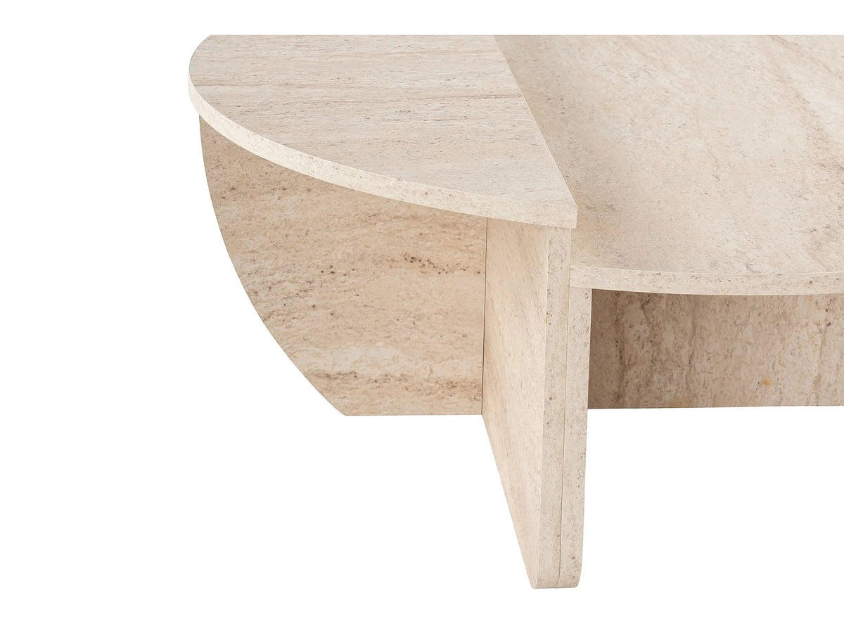 Lot de 2 tables basses Japandi asymétriques effet travertin beige 90 x 60 cm - Aloeva