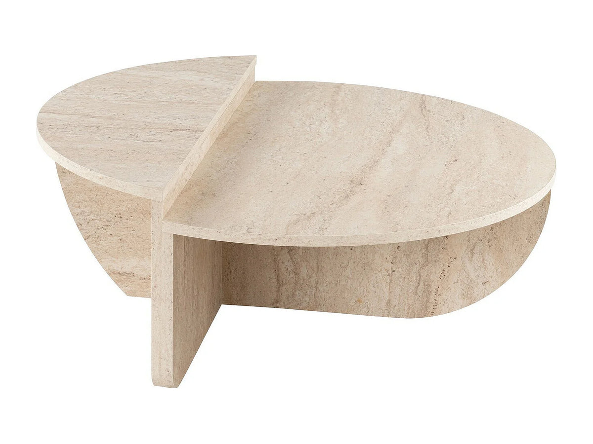 Lot de 2 tables basses Japandi asymétriques effet travertin beige 90 x 60 cm - Aloeva