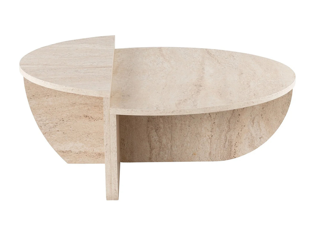 Lot de 2 tables basses Japandi asymétriques effet travertin beige 90 x 60 cm - Aloeva