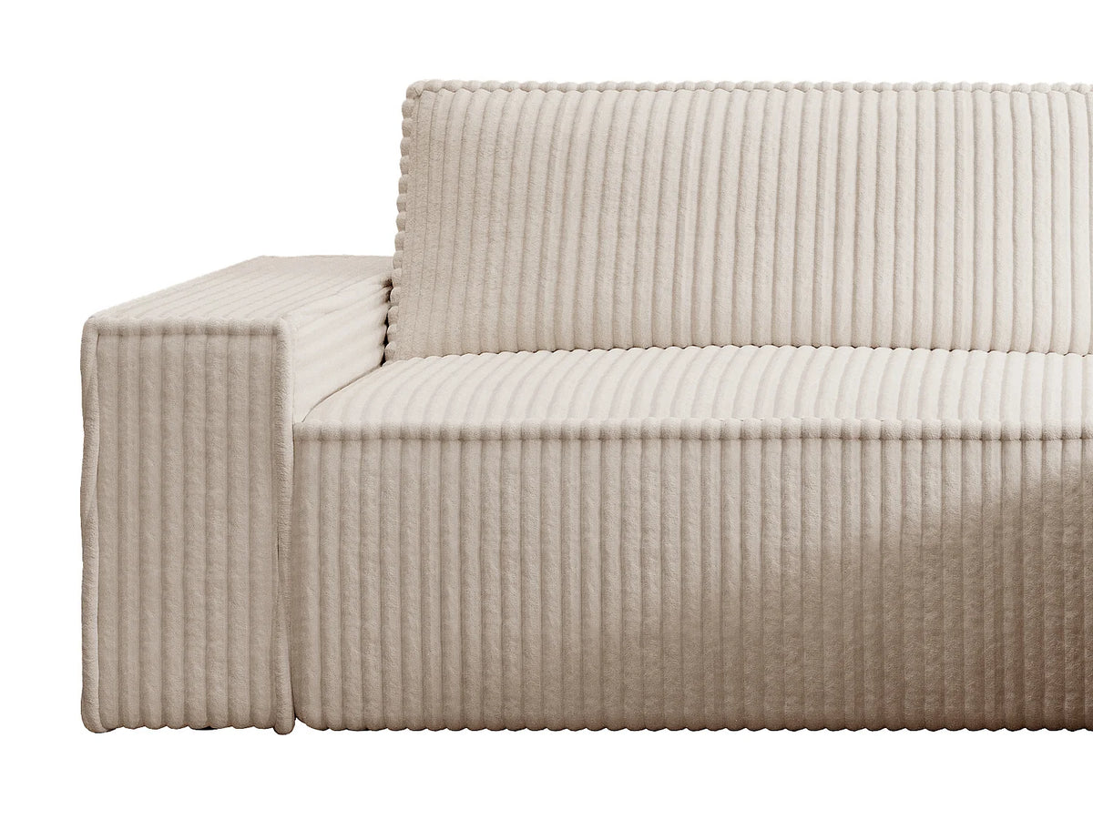Canapé d'angle Japandi droit convertible en velours côtelé grosses côtes beige 267 cm - Amelia