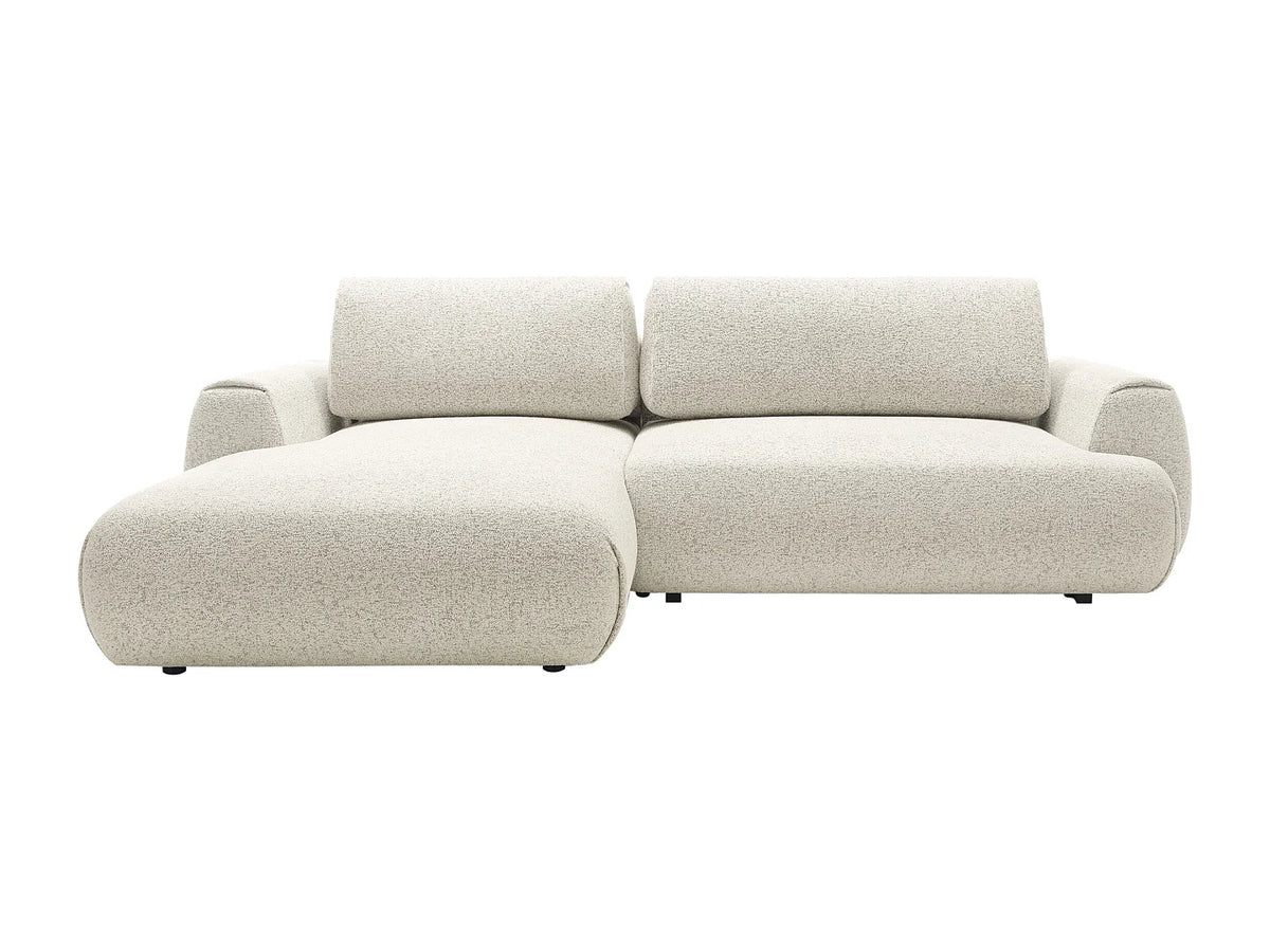 Canapé d'angle Japandi gauche convertible avec coffre en tissu chiné beige 270 cm - Monelia