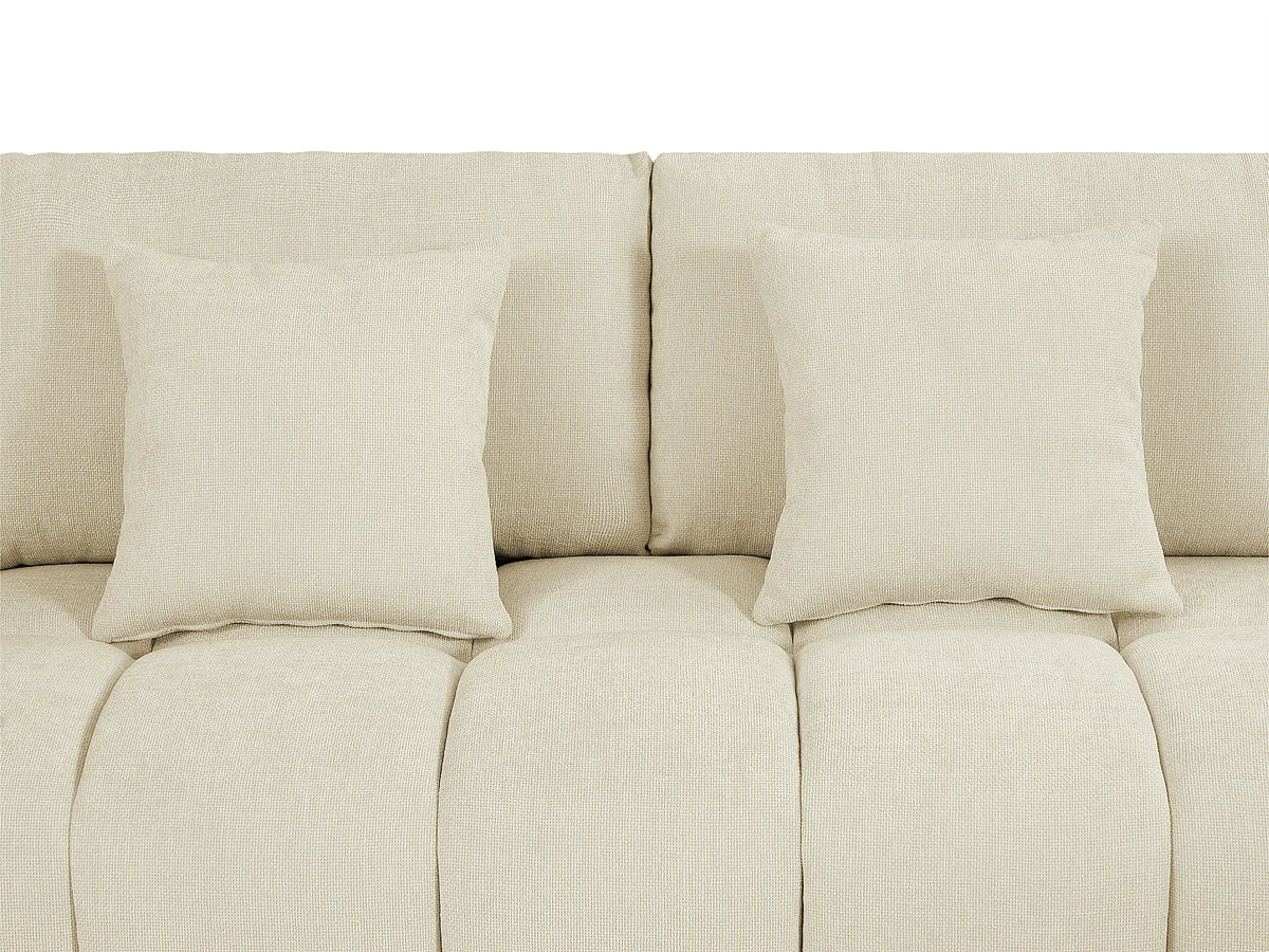 Grand canapé d'angle Japandi panoramique 7 places en tissu texturé beige 364 cm - Berenia