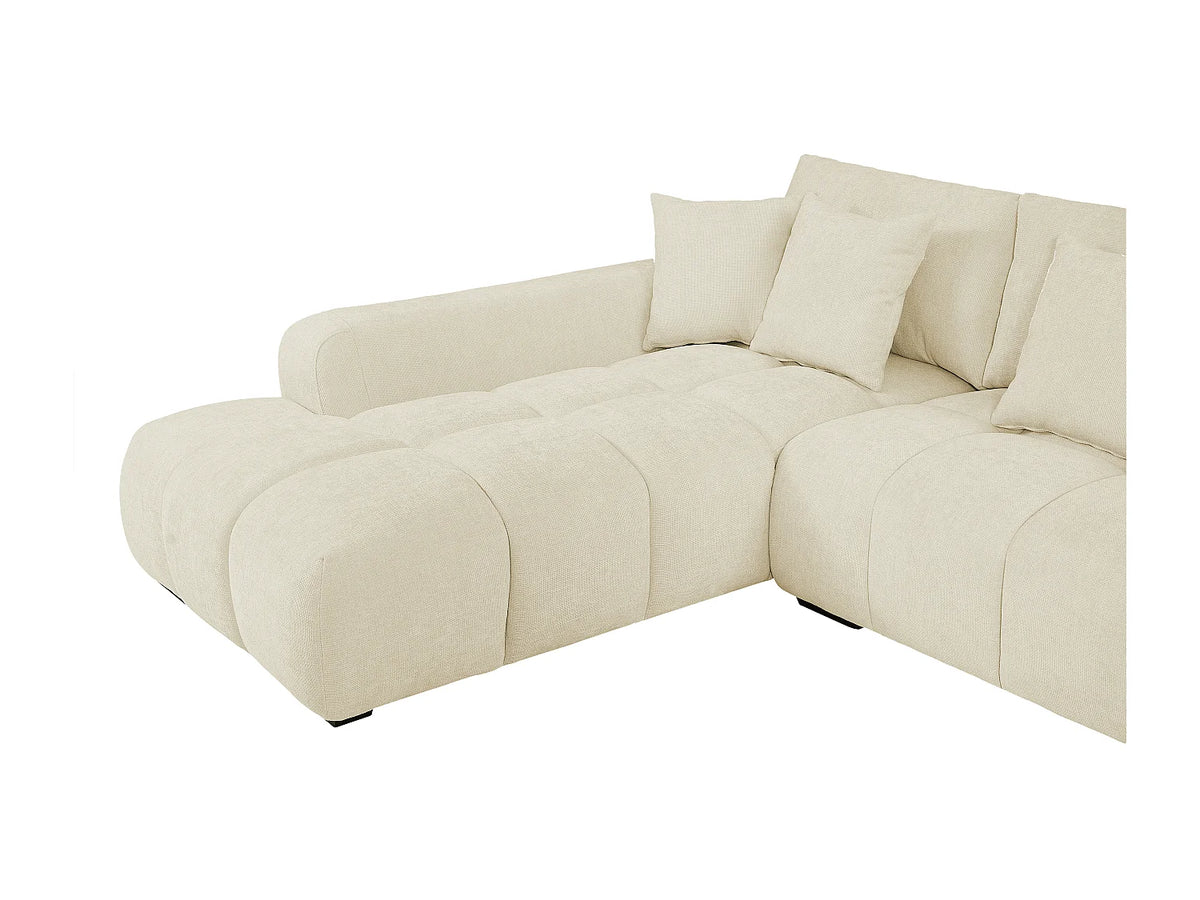 Grand canapé d'angle Japandi panoramique 7 places en tissu texturé beige 364 cm - Berenia
