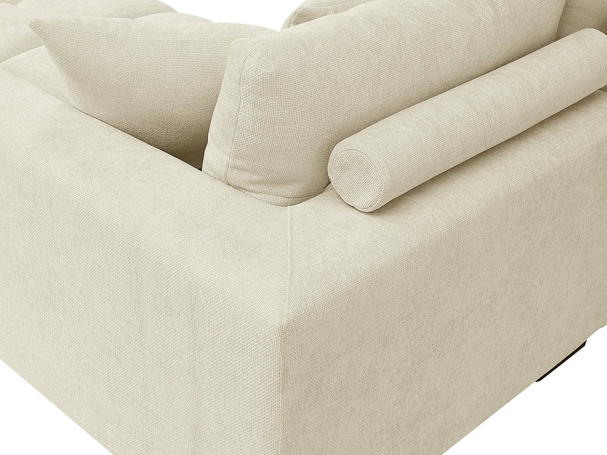 Grand canapé d'angle Japandi panoramique 7 places en tissu texturé beige 364 cm - Berenia