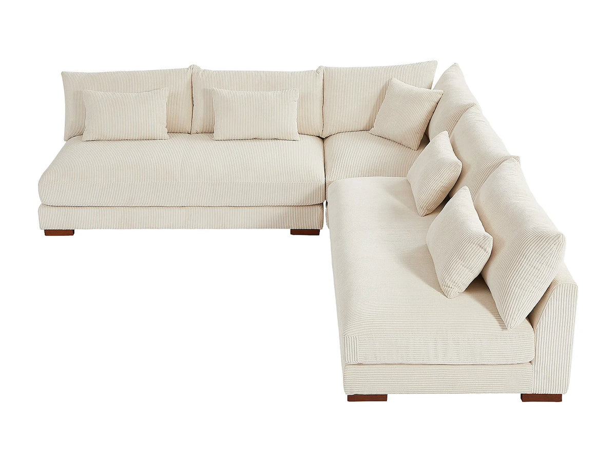 Canapé d'angle Japandi réversible en velours côtelé beige 275 cm - Sperone