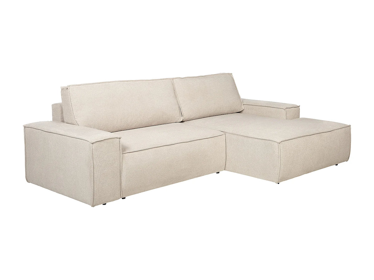 Canapé d'angle Japandi droit convertible en tissu texturé beige 267 cm - Amelia