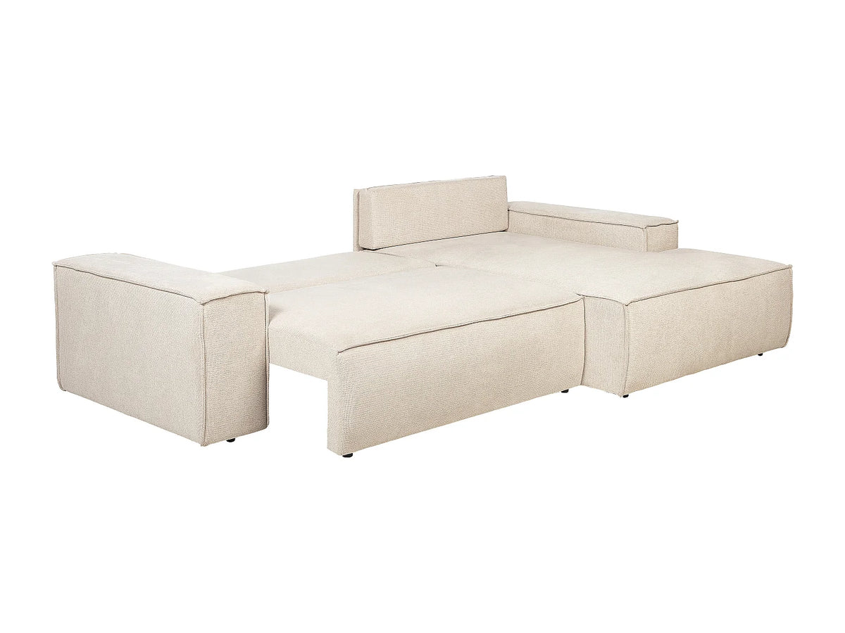 Canapé d'angle Japandi droit convertible en tissu texturé beige 267 cm - Amelia