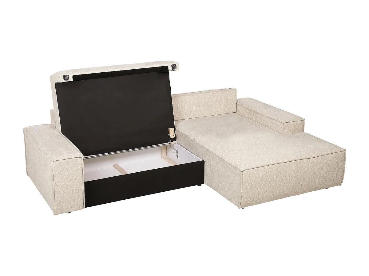 Canapé d'angle Japandi droit convertible en tissu texturé beige 267 cm - Amelia