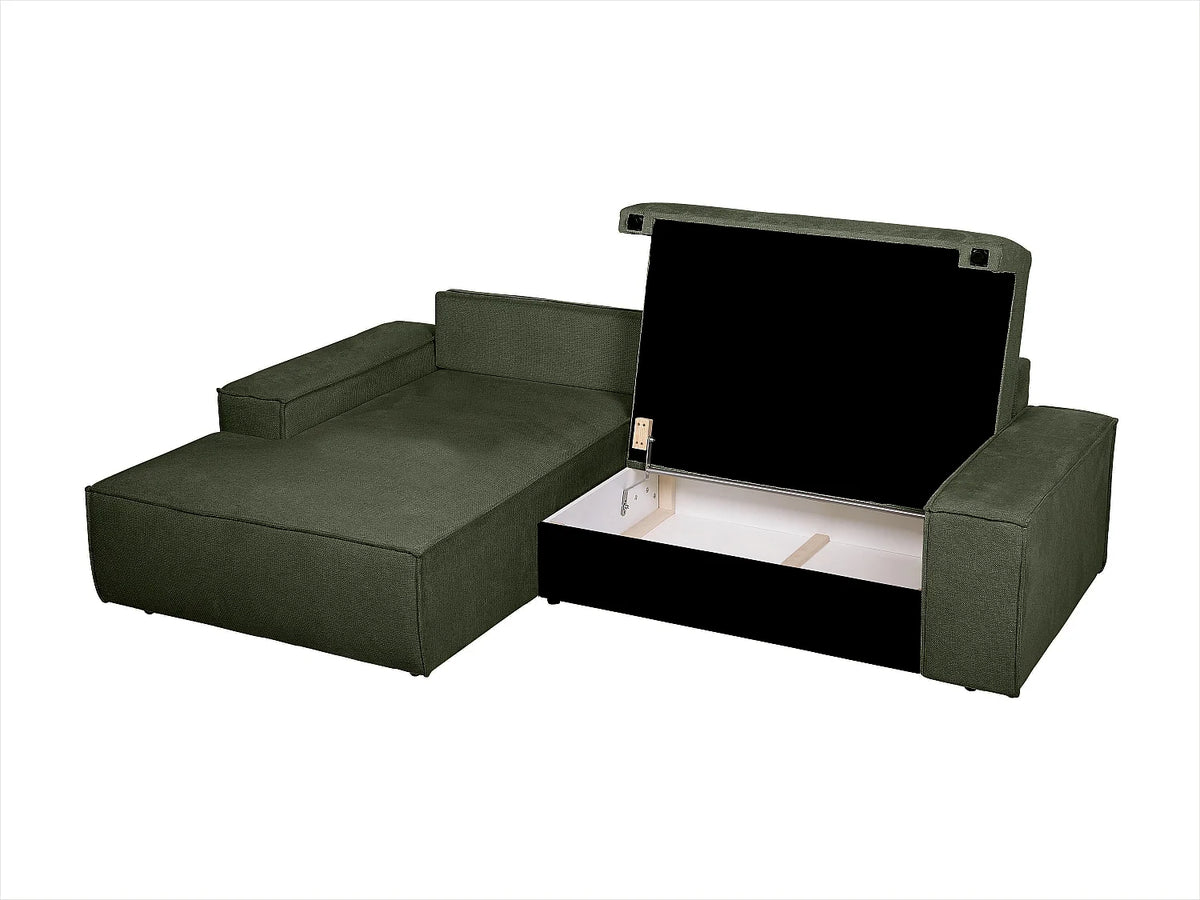 Canapé d'angle Japandi gauche convertible en tissu texturé vert 267 cm - Amelia