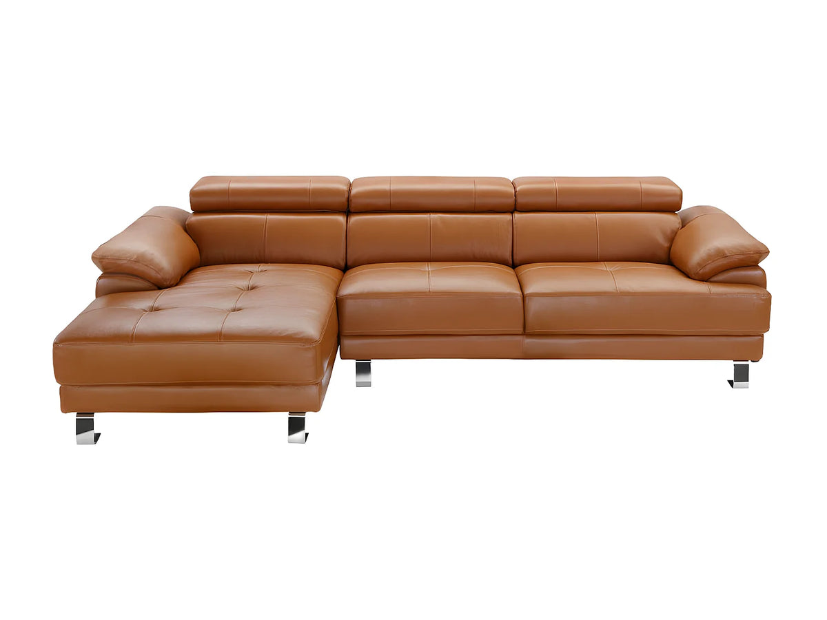 Canapé d'angle Japandi gauche en cuir camel 265 cm - Excelsiora