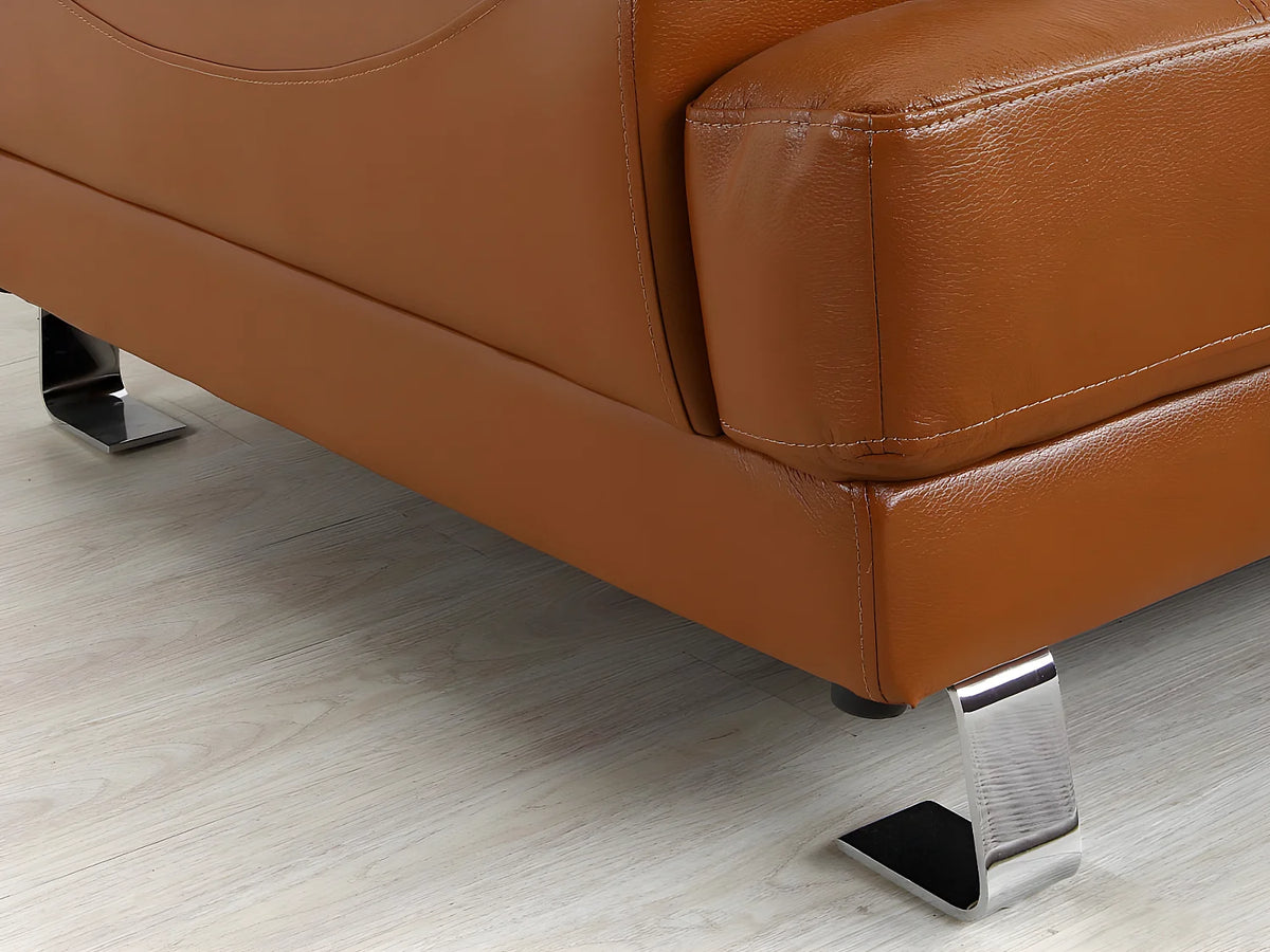 Canapé d'angle Japandi gauche en cuir camel 265 cm - Excelsiora
