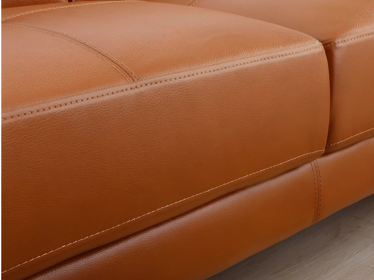 Canapé d'angle Japandi gauche en cuir camel 265 cm - Excelsiora