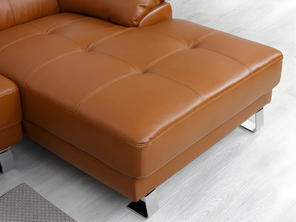 Canapé d'angle Japandi gauche en cuir camel 265 cm - Excelsiora