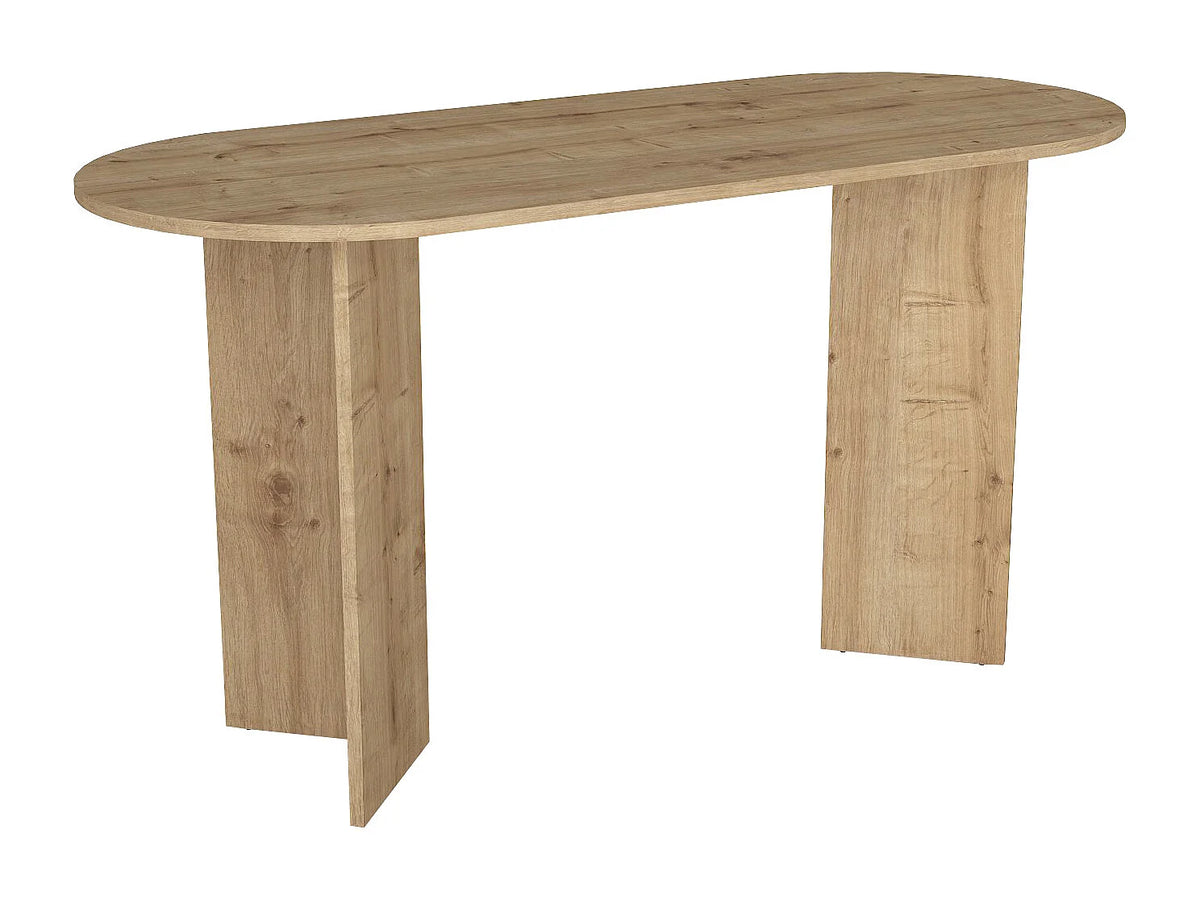 Bureau console Japandi aux lignes arrondies coloris naturel clair 140 x 74 cm - Topania