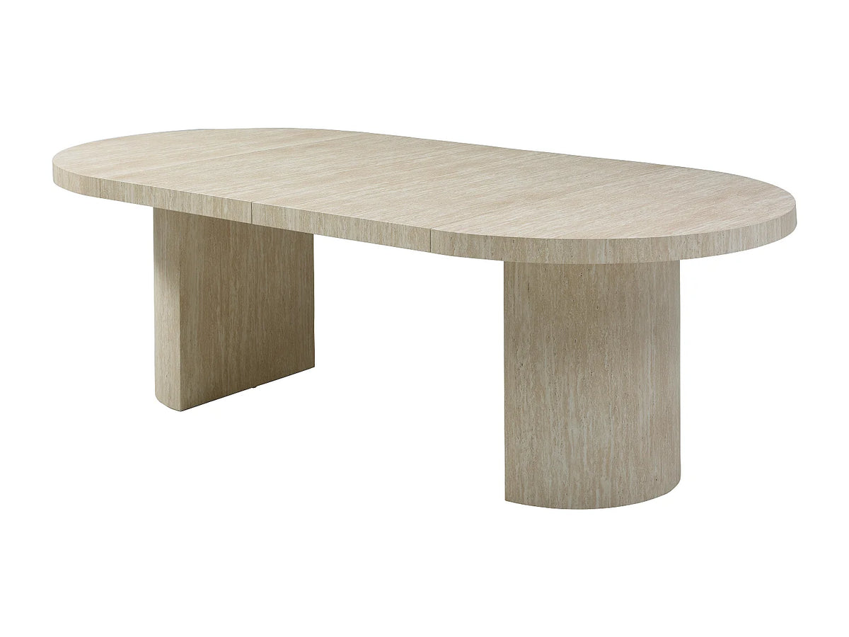 Table à manger ronde Japandi extensible 4 à 12 personnes effet travertin beige Ø 120 cm - Sidrina