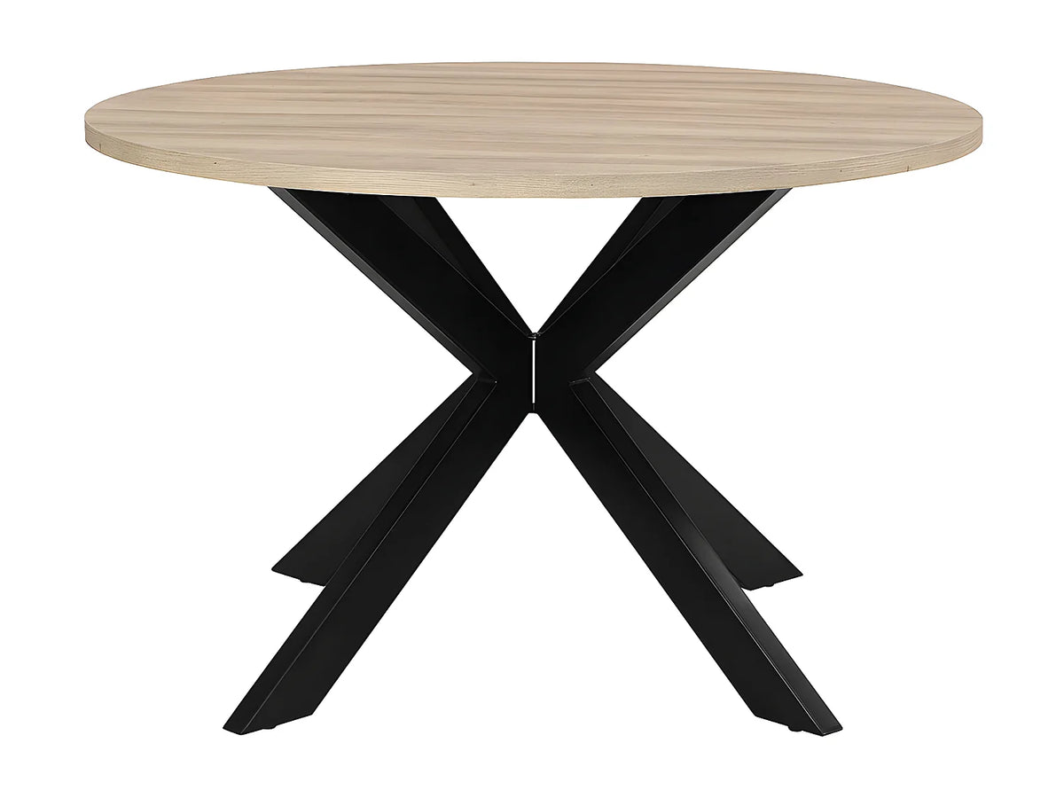 Table à manger ronde Japandi 4 personnes MDF chêne et métal noir Ø 120 cm - Tilki
