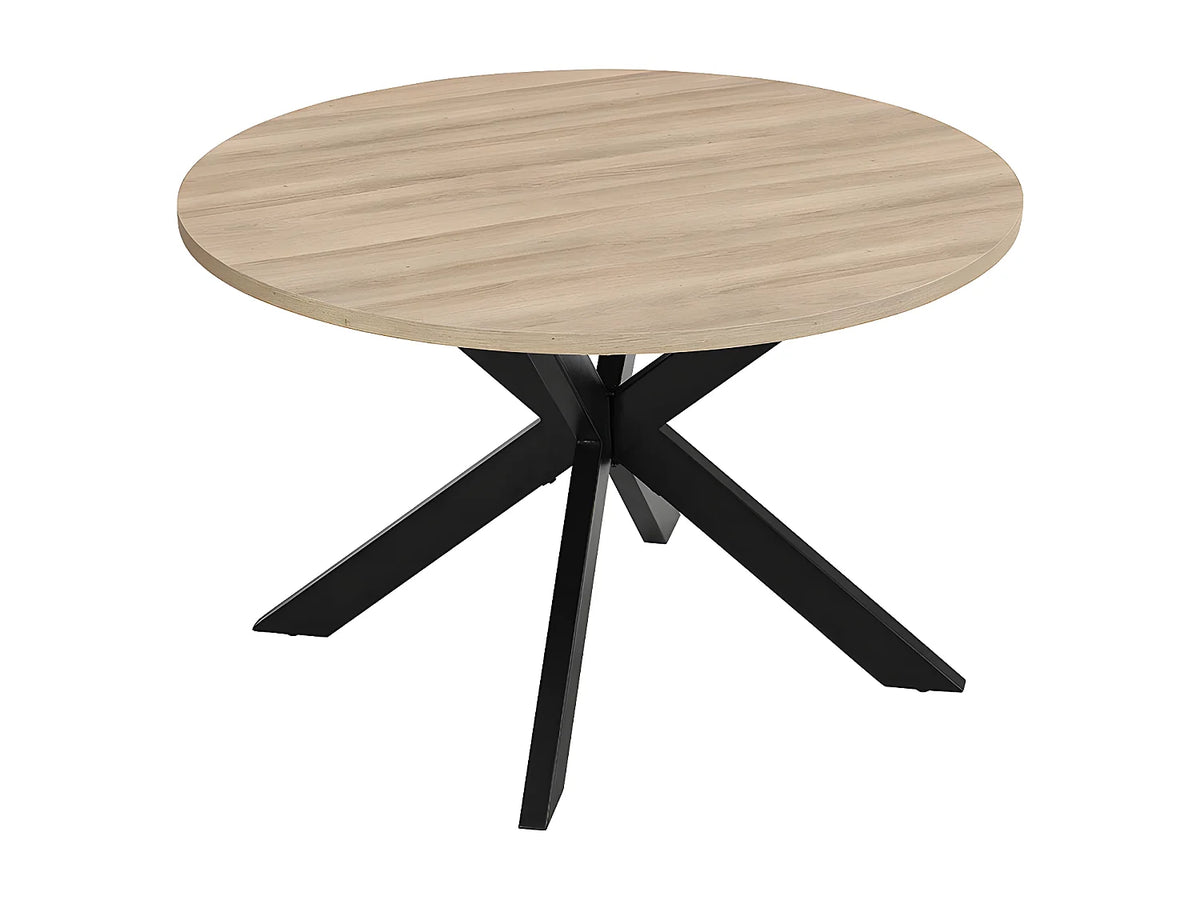 Table à manger ronde Japandi 4 personnes MDF chêne et métal noir Ø 120 cm - Tilki