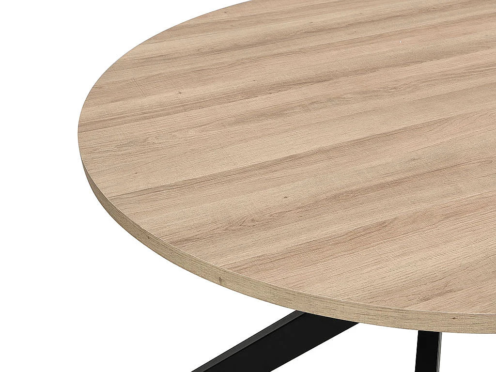 Table à manger ronde Japandi 4 personnes MDF chêne et métal noir Ø 120 cm - Tilki