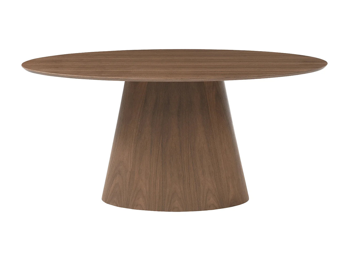 Table à manger ovale Japandi 6 personnes placage noyer naturel foncé 160 x 90 cm - Antelada