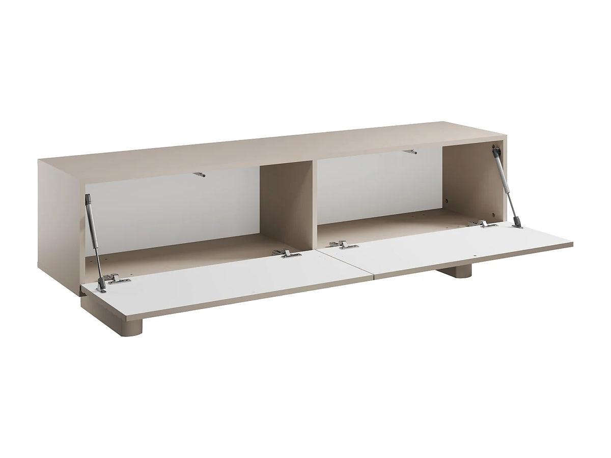 Meuble TV Japandi 2 portes façade rainurée en MDF beige 150 x 46,1 cm - Ludima
