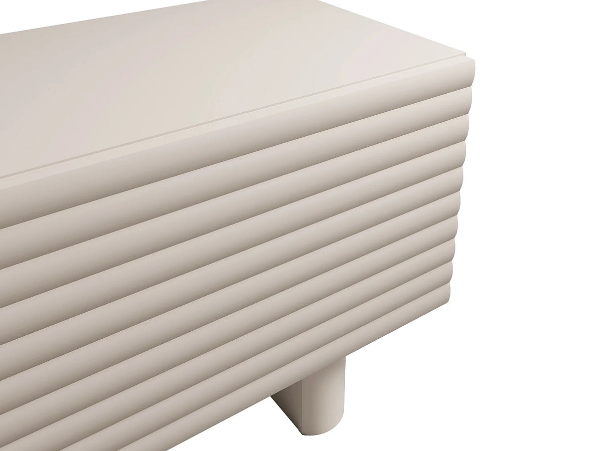 Meuble TV Japandi 2 portes façade rainurée en MDF beige 150 x 46,1 cm - Ludima