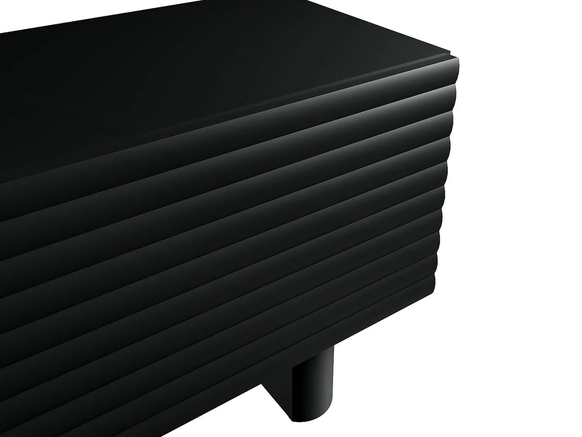 Meuble TV Japandi 2 portes façade rainurée en MDF noir 180 x 46,1 cm - Ludima