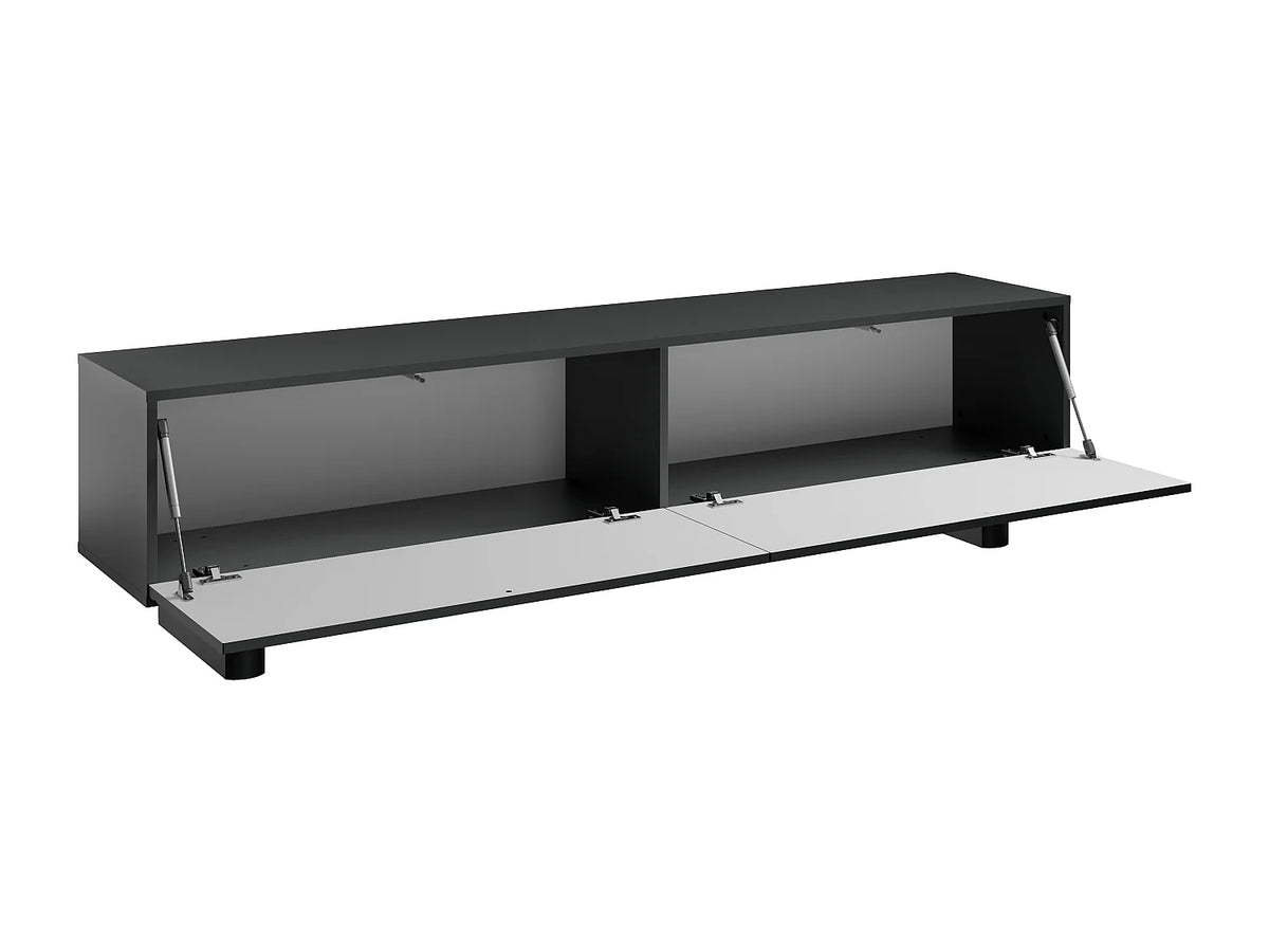 Meuble TV Japandi 2 portes façade rainurée en MDF noir 180 x 46,1 cm - Ludima